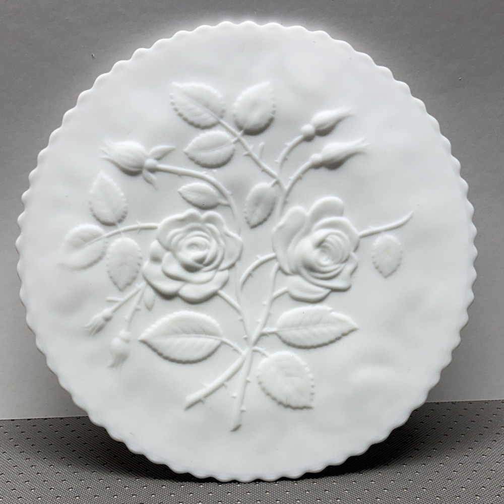 Vintage Imperial Milk Glass cake, wall, buffet plate. Raised Roses
